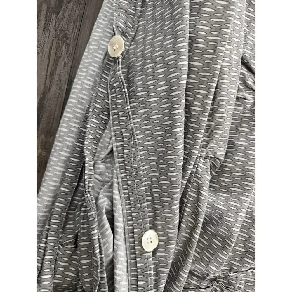 West Elm Organic Cotton King Duvet Cover Gray White Pintuck Button Closure
